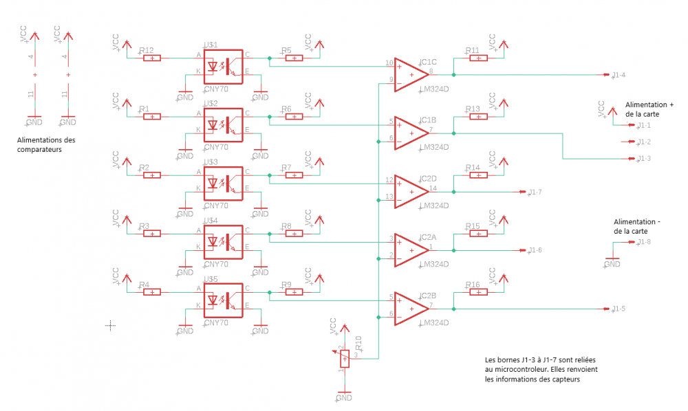 Schéma électrique de la carte capteurs CNY70